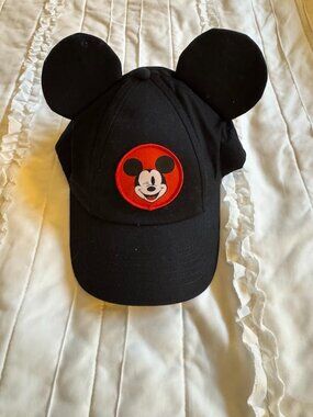 Disney Hat Mickey Mouse Baseball Cap With Ears Adjustable Size Black